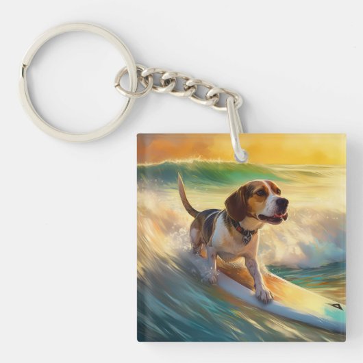 Beagle strand surfen schilderij sleutelhanger (Voorkant)