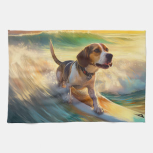 Beagle strand surfen schilderij theedoek