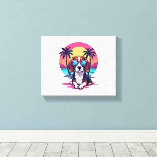 Beagle Sunset Achtergrond Shirt, Beagle Moeder, Be Canvas Afdruk (Insitu (Houten vloer))