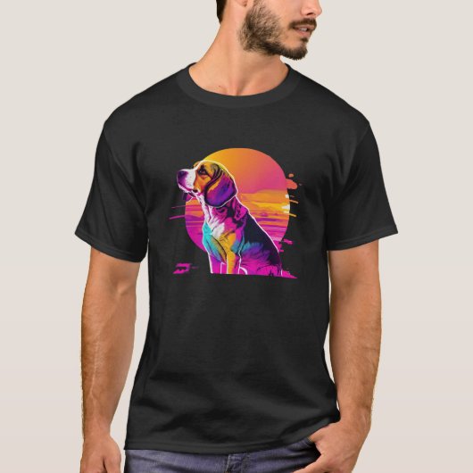 Beagle Synthwave 80s Retrowave Aesthetic T-shirt (Voorkant)