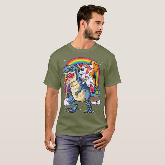 Beagle Unicorn Riding Dinosaur T rex Girls Kinder T-shirt (Voorkant volledig)