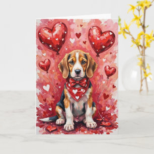 Beagle Valentijnsdag Hond met Hartjes Rood Kaart