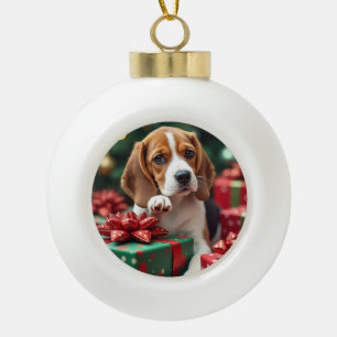 Beagle verpakt cadeaus Kerstschilderij Keramische Bal Ornament