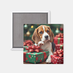 Beagle verpakt cadeaus Kerstschilderij Magneet