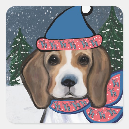 BEAGLE VIERKANTE STICKER (Voorkant)