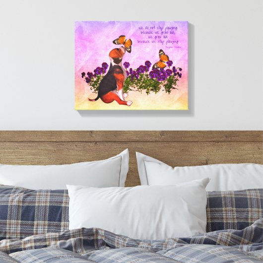 Beagle Vlinders Bloemen Inspirerend Life Quote Canvas Afdruk (Insitu (Slaapkamer))