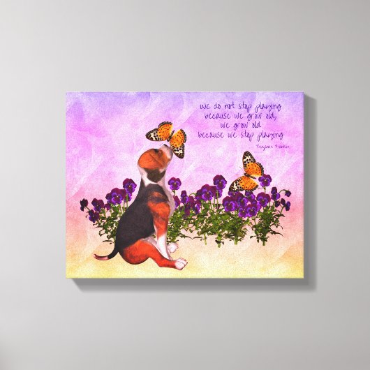 Beagle Vlinders Bloemen Inspirerend Life Quote Canvas Afdruk (Voorkant)