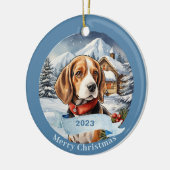 Beagle Waterverf Hondenkerst Keramisch Ornament (Links)
