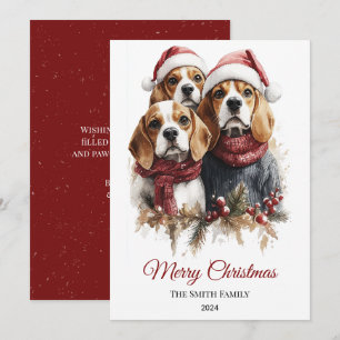 Beagle Waterverf kerstminimalisatie Feestdagenkaart