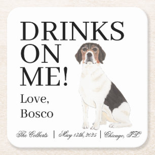 Beagle Wedding Vierkante Kartonnen Onderzetter