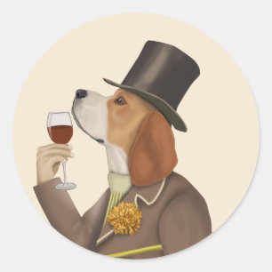 Beagle Wine Snob Ronde Sticker