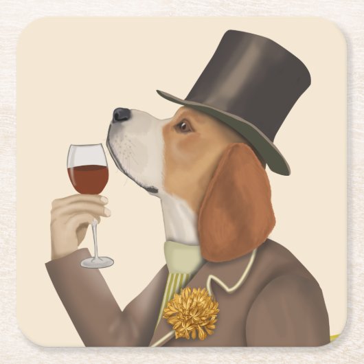Beagle Wine Snob Vierkante Kartonnen Onderzetter (Voorkant)