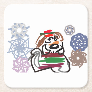 Beagle-winter vierkante kartonnen onderzetter