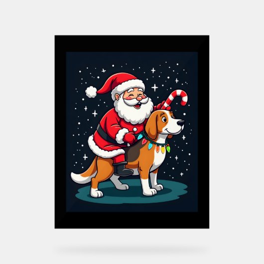 Beagle Xmas Éclairage Père Noël équitation Beagle  (Recto)