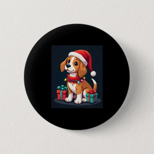 Beagle Xmas Verlichting Santa Beagle Dog Christmas Ronde Button 5,7 Cm