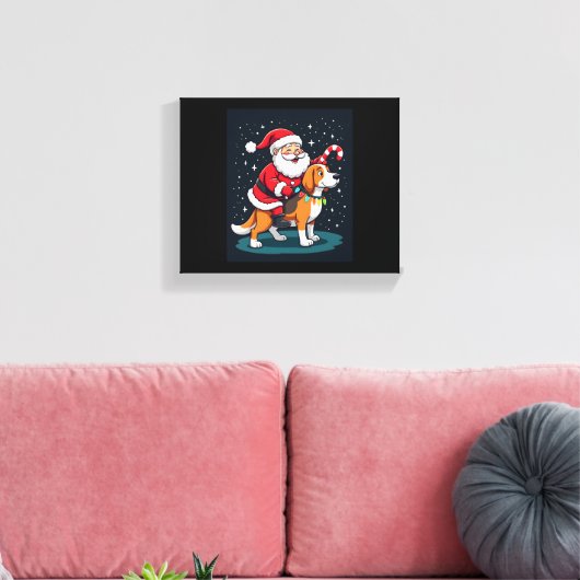 Beagle Xmas Verlichting Santa Riding Beagle Dog Ch Canvas Afdruk (Insitu (Woonkamer))