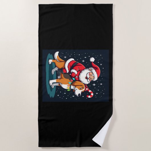 Beagle Xmas Verlichting Santa Riding Beagle Dog Ch Strandlaken (Voorkant)