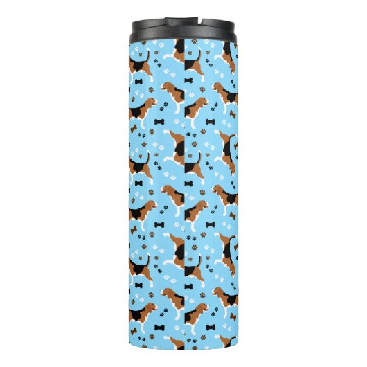 Beagles Dog Pattern Blue Pawprints Thermosbeker (Achterkant)