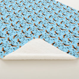 Beagles Dog Pattern Blue Sherpa Deken