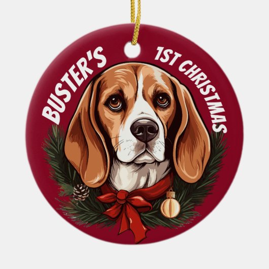 Beagle's eerste Kerstmis Keramisch Ornament (Voorkant)