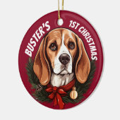 Beagle's eerste Kerstmis Keramisch Ornament (Links)