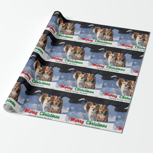 Beagles Merry kerstdashing door de sneeuw Cadeaupapier (Uitgerold)