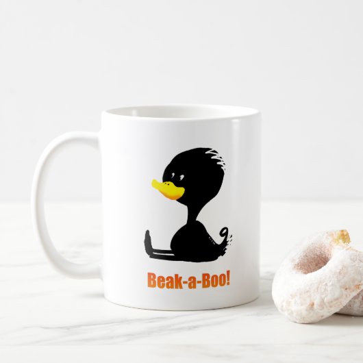Beak-a-Boo! Cute Cartoon Duck with Funny Pun Koffiemok (Met donut)