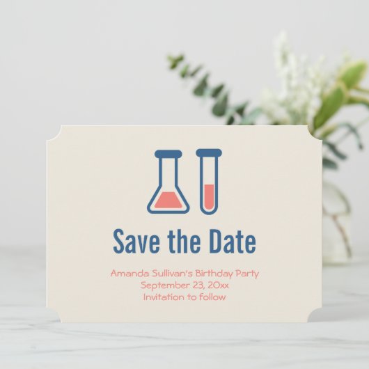 Beaker & Test Tube Science Geëerd Save The Date (Staand voorkant)