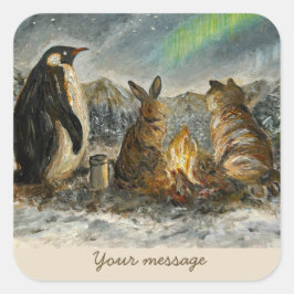 Beam Lingering Whimsical Aurora Animals Painting Vierkante Sticker