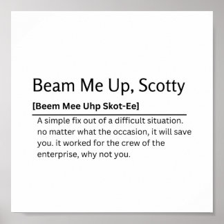 Beam me up, Scotty Woordenboek Definitie Grappig Q Poster
