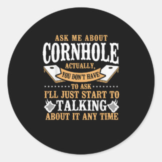 Bean Bag Player Champ Vraag me over Cornhole Ronde Sticker
