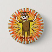Beanie Sock Monkey Ronde Button 5,7 Cm (Voorkant)