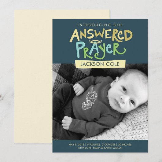 Beantwoord Gebed Jongens geboorte aankondiging (Voorkant / Achterkant)