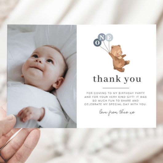 Bear 3 Ballons Bleus Carte de remerciements photo