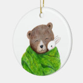 Bear and Bunny in Big Green Blanket Custom Name Keramisch Ornament (Links)