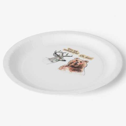 Bear And Deer Conversation Funny Wildlife Design Papieren Bordje (Gekanteld)