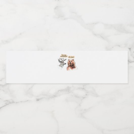 Bear And Deer Conversation Funny Wildlife Design Waterfles Etiket (Enkel label)