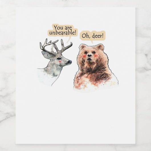 Bear And Deer Conversation Funny Wildlife Design Wijn Etiket (Enkel label)