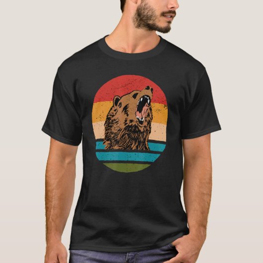 Bear Angry Roar Retro Sunset Angry Bear T-shirt (Voorkant)