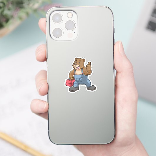 Bear as Craftsman with Tool box Sticker (Telefoon)
