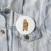 Bear as Musician with Saxophone Ronde Button 7,6 Cm (In situ)