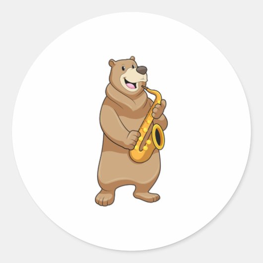 Bear as Musician with Saxophone Ronde Sticker (Voorkant)