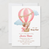 Bear Baby Girl Douche Invitations Hot Air Ballons (Devant)