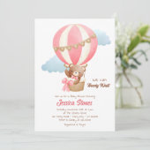 Bear Baby Girl Douche Invitations Hot Air Ballons (Debout devant)
