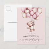 Bear Baby Girl Pink Budget Pregnancy Reveal Aankondigingskaart (Voorkant / Achterkant)