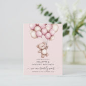 Bear Baby Girl Pink Budget Pregnancy Reveal Aankondigingskaart (Staand voorkant)