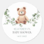 Bear Baby shower Classic Round Sticker (Devant)