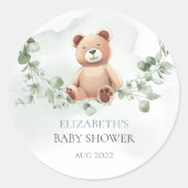 Bear Baby shower Classic Round Sticker (Devant)