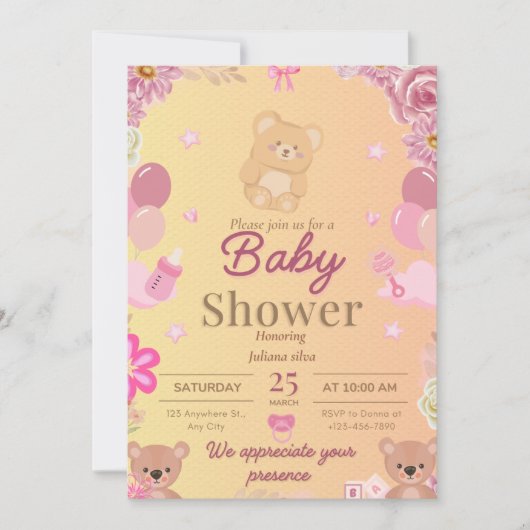 Bear Baby shower invitation  (Devant)