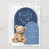 Bear Baby shower Invitation Bleu Balloon (Devant)